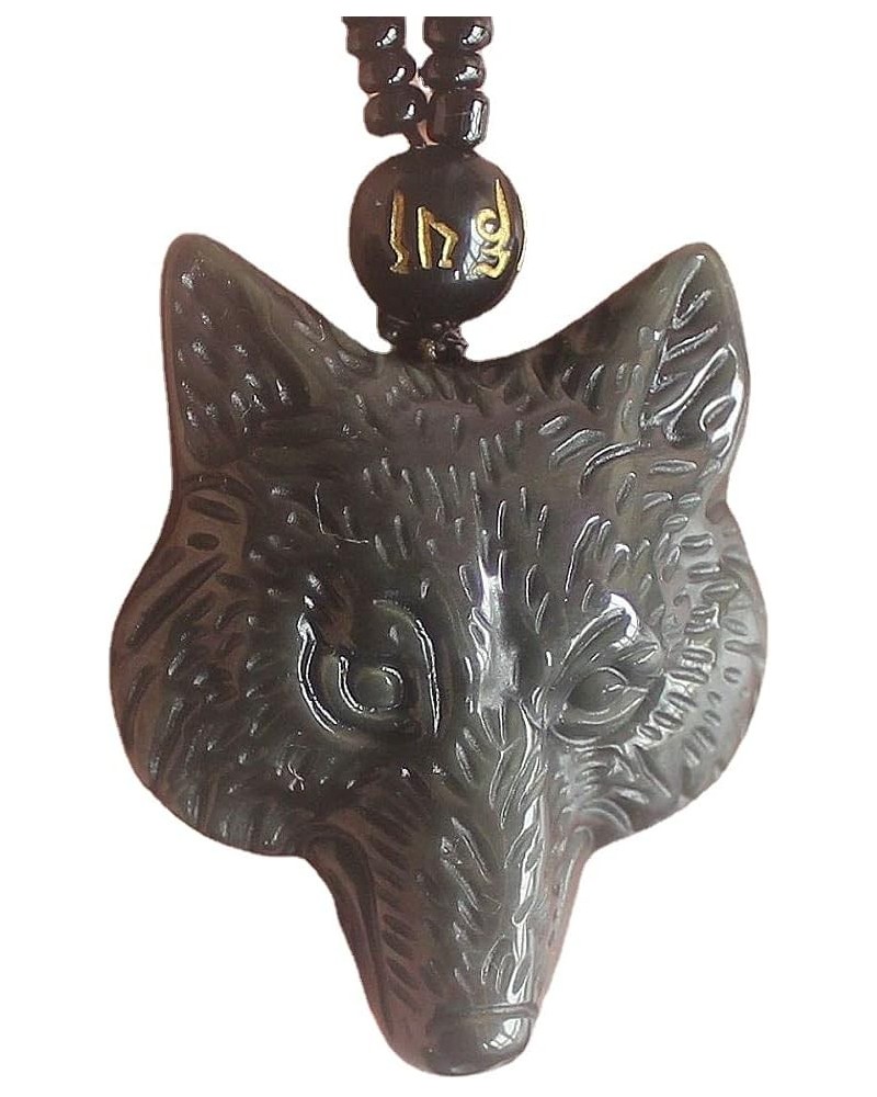 Obsidian crystal wolf head nine tail fox obsidian necklace pendant bead with bead chain for wen rainbow $9.59 Necklaces