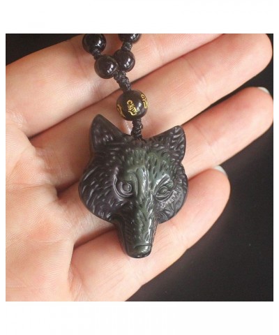 Obsidian crystal wolf head nine tail fox obsidian necklace pendant bead with bead chain for wen rainbow $9.59 Necklaces