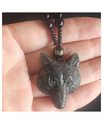 Obsidian crystal wolf head nine tail fox obsidian necklace pendant bead with bead chain for wen rainbow $9.59 Necklaces