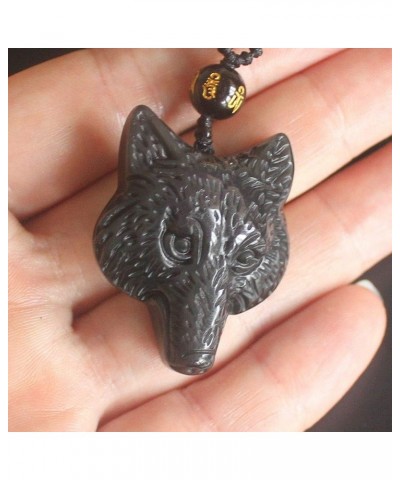 Obsidian crystal wolf head nine tail fox obsidian necklace pendant bead with bead chain for wen rainbow $9.59 Necklaces