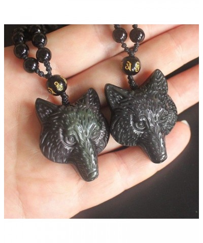 Obsidian crystal wolf head nine tail fox obsidian necklace pendant bead with bead chain for wen rainbow $9.59 Necklaces