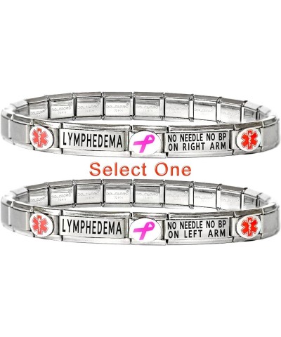 Breast Cancer Lymphedema Medical Alert ID Bracelet - Italian Modular Charm Link Bracelet Identification - Stainless Steel - C...