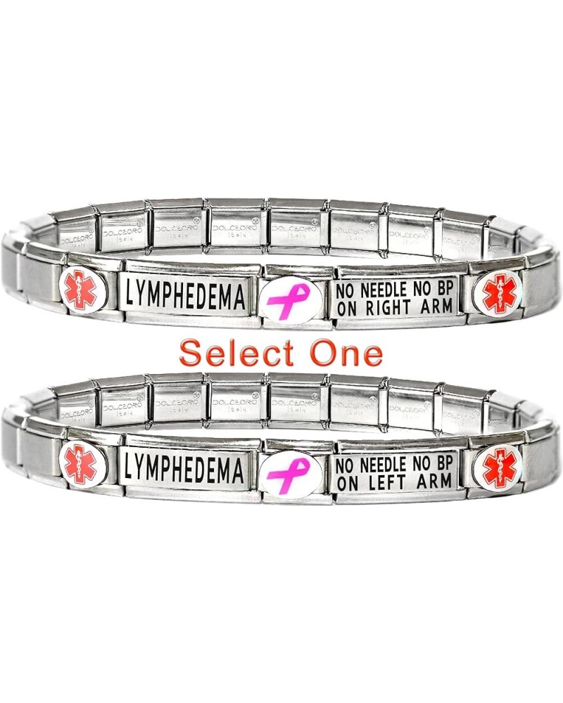 Breast Cancer Lymphedema Medical Alert ID Bracelet - Italian Modular Charm Link Bracelet Identification - Stainless Steel - C...