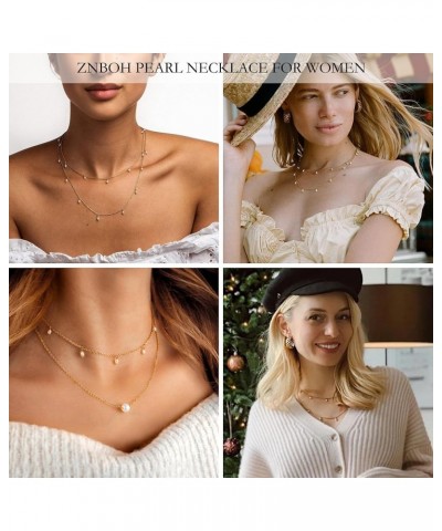 Pearl Necklaces for Women 14k Gold Plated Dainty Choker Layered Pearls Pendant Necklace for Girls Cute Simple Faux Pearl Neck...