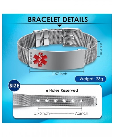 Personalized Medical Alert Bracelets for Women Free Engraving, Custom Medical ID Bracelets for Women Girls, Stainless Steel M...