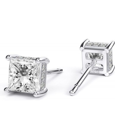 18K White Gold Plated Sterling Silver Princess Cut Cubic Zirconia Stud Earrings Square Simulated Diamond CZ Stud Earrings for...