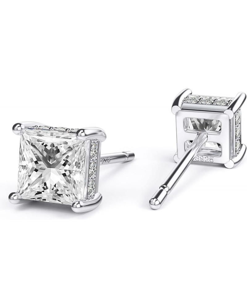 18K White Gold Plated Sterling Silver Princess Cut Cubic Zirconia Stud Earrings Square Simulated Diamond CZ Stud Earrings for...