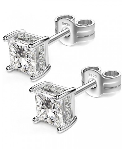 18K White Gold Plated Sterling Silver Princess Cut Cubic Zirconia Stud Earrings Square Simulated Diamond CZ Stud Earrings for...