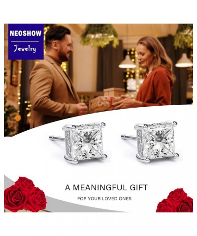 18K White Gold Plated Sterling Silver Princess Cut Cubic Zirconia Stud Earrings Square Simulated Diamond CZ Stud Earrings for...