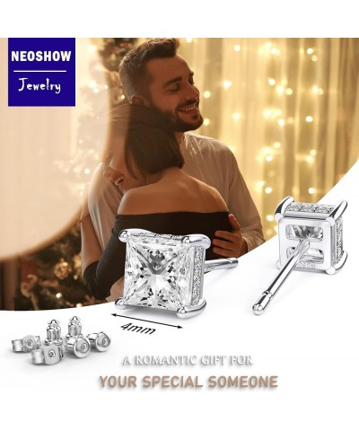 18K White Gold Plated Sterling Silver Princess Cut Cubic Zirconia Stud Earrings Square Simulated Diamond CZ Stud Earrings for...