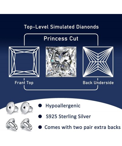 18K White Gold Plated Sterling Silver Princess Cut Cubic Zirconia Stud Earrings Square Simulated Diamond CZ Stud Earrings for...