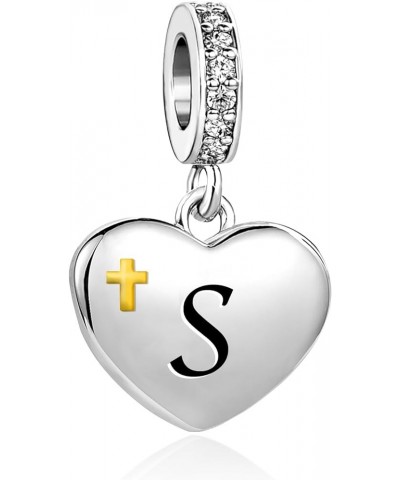 Initials Charm A-Z Letters Alphabet Religion Cross Heart Gold Womens Bead Charms for Bracelets Compatible with Pandora Bracel...