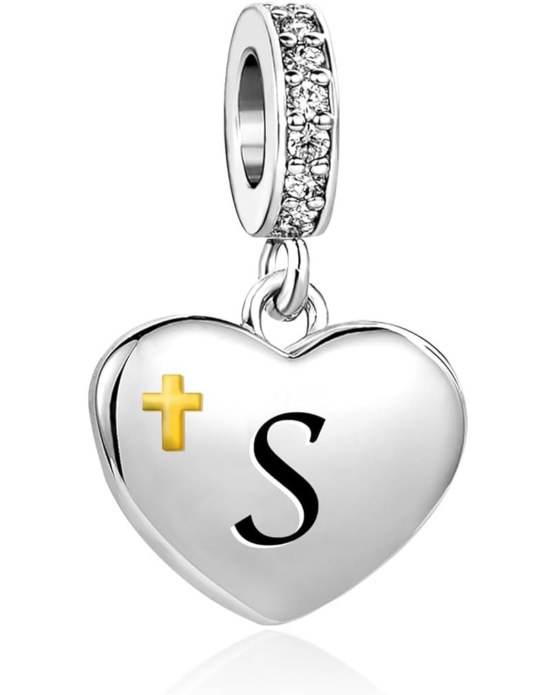 Initials Charm A-Z Letters Alphabet Religion Cross Heart Gold Womens Bead Charms for Bracelets Compatible with Pandora Bracel...