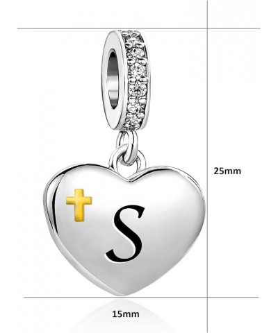 Initials Charm A-Z Letters Alphabet Religion Cross Heart Gold Womens Bead Charms for Bracelets Compatible with Pandora Bracel...