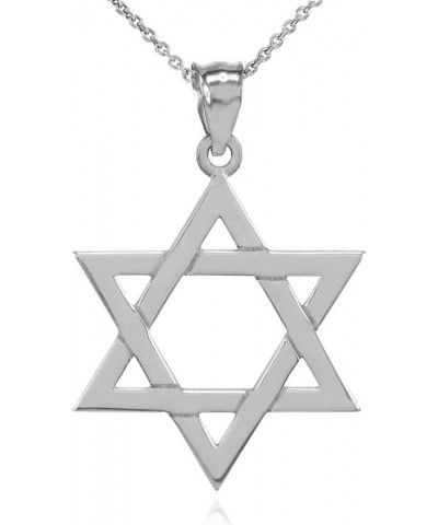 14K White Gold Traditional Jewish Six Pointed Star of David Magen David Hexagram Pendant Necklace (Large) - Choice of Length ...