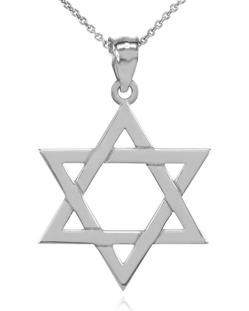 14K White Gold Traditional Jewish Six Pointed Star of David Magen David Hexagram Pendant Necklace (Large) - Choice of Length ...