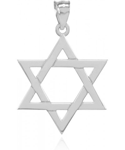 14K White Gold Traditional Jewish Six Pointed Star of David Magen David Hexagram Pendant Necklace (Large) - Choice of Length ...