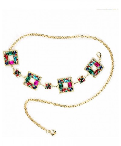 Gold Waist Chain Belt for Women Dresses Metal Link Dangling Cinturones De Mujer Colorful Rhinestone $9.22 Accessories