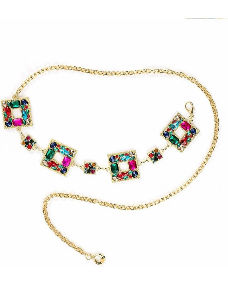 Gold Waist Chain Belt for Women Dresses Metal Link Dangling Cinturones De Mujer Colorful Rhinestone $9.22 Accessories