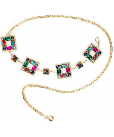 Gold Waist Chain Belt for Women Dresses Metal Link Dangling Cinturones De Mujer Colorful Rhinestone $9.22 Accessories