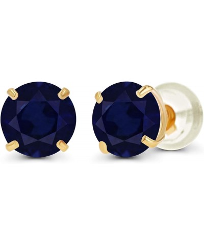 Solid 14K Yellow, White or Rose Gold 4mm Round Genuine Gemstone Birthstone Prong Set Stud Earrings For Women and Girls Blue S...