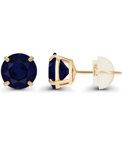 Solid 14K Yellow, White or Rose Gold 4mm Round Genuine Gemstone Birthstone Prong Set Stud Earrings For Women and Girls Blue S...