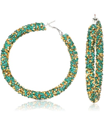 Retro Big Hoop Earrings Colorful Rhinestone Statement Drop Dangle Earrings Gift for Women Girls Green $4.26 Earrings