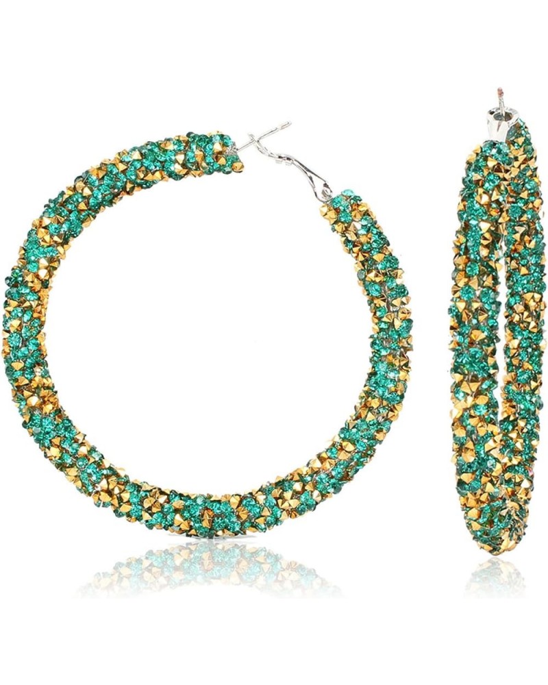 Retro Big Hoop Earrings Colorful Rhinestone Statement Drop Dangle Earrings Gift for Women Girls Green $4.26 Earrings