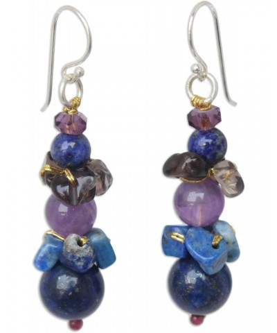 Artisan Handmade Lapis Lazuli Amethyst Beaded Earrings .925 Sterling Silver Glass Garnet Smoky Quartz Blue Multicolor Purple ...