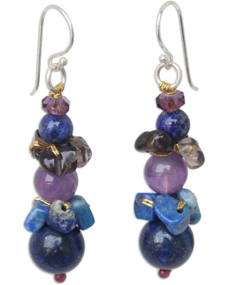 Artisan Handmade Lapis Lazuli Amethyst Beaded Earrings .925 Sterling Silver Glass Garnet Smoky Quartz Blue Multicolor Purple ...