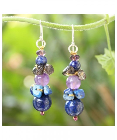 Artisan Handmade Lapis Lazuli Amethyst Beaded Earrings .925 Sterling Silver Glass Garnet Smoky Quartz Blue Multicolor Purple ...