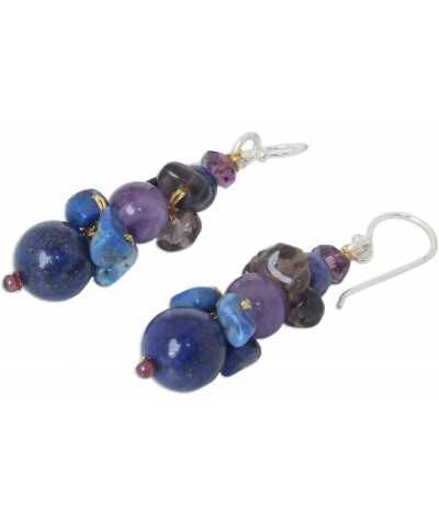 Artisan Handmade Lapis Lazuli Amethyst Beaded Earrings .925 Sterling Silver Glass Garnet Smoky Quartz Blue Multicolor Purple ...