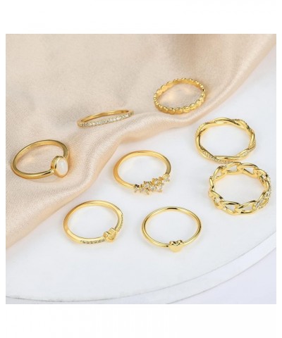 14K Gold/Silver Plate Stacking Rings Set for Women CZ Heart Simple Cute Stackable Rings Dainty Trendy Gold Statement Rings Pl...