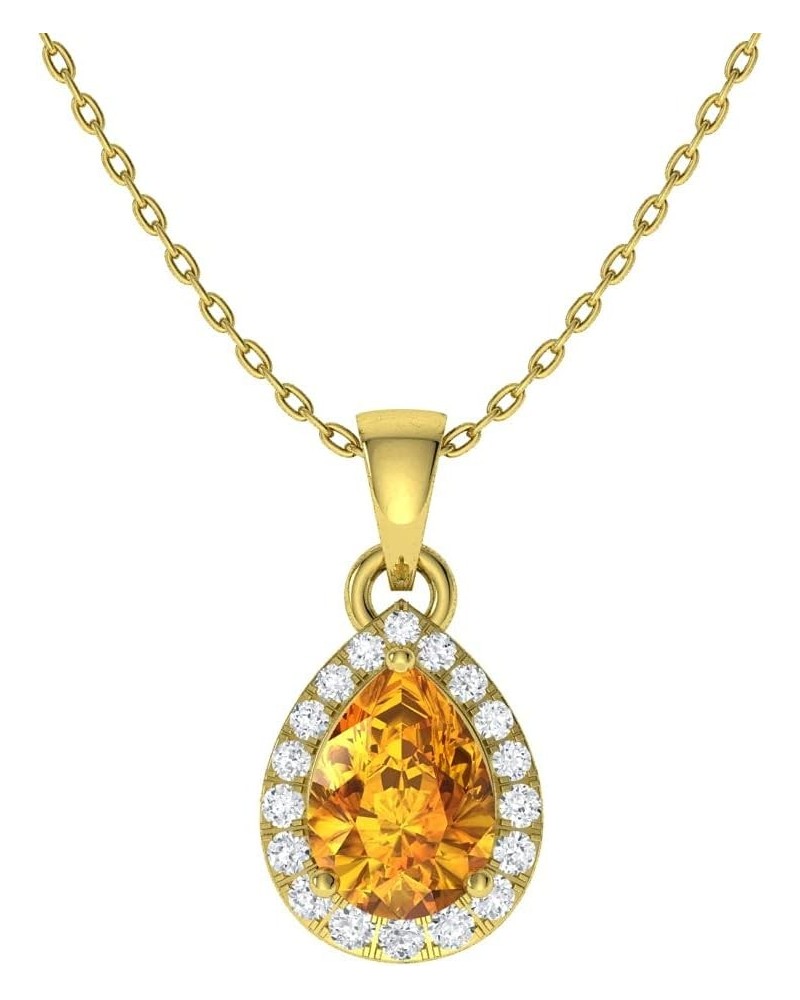 Natural and Certified Pear Gemstone and Diamond Halo Drop Petite Necklace in 14k Solid Gold | 0.33 Carat Pendant with 18 Inch...