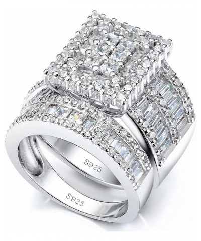 Platinum over Sterling Silver Big Womens Bridal Rings Set Bling Princess Cut Cubic Zirconia Size 5-11 S925 Large Version $47....