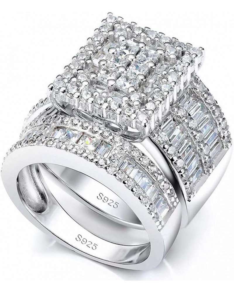 Platinum over Sterling Silver Big Womens Bridal Rings Set Bling Princess Cut Cubic Zirconia Size 5-11 S925 Large Version $47....