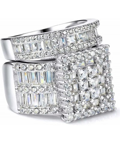 Platinum over Sterling Silver Big Womens Bridal Rings Set Bling Princess Cut Cubic Zirconia Size 5-11 S925 Large Version $47....