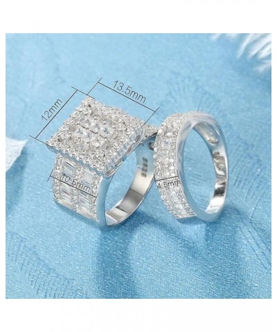 Platinum over Sterling Silver Big Womens Bridal Rings Set Bling Princess Cut Cubic Zirconia Size 5-11 S925 Large Version $47....