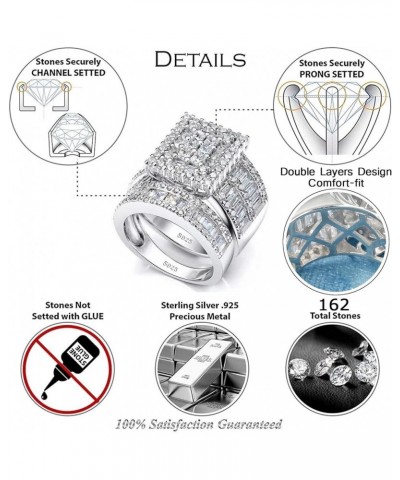 Platinum over Sterling Silver Big Womens Bridal Rings Set Bling Princess Cut Cubic Zirconia Size 5-11 S925 Large Version $47....