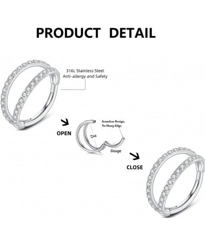 20G 18G 16G 14G Stainless-Steel Nose-Ring-Hoop Septum Clicker :Triple/Double Seamless-Hinged-Piercing Conch Daith Spiral Hoop...