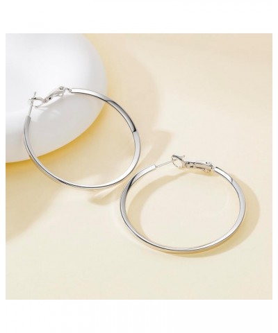 Hoop Earrings Sterling Silver Hoop Earrings for Women Minimalist Silver Earrings Hoops Large Silver Hoop Earrings (37mm*1.85m...