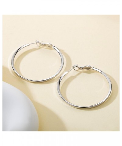 Hoop Earrings Sterling Silver Hoop Earrings for Women Minimalist Silver Earrings Hoops Large Silver Hoop Earrings (37mm*1.85m...