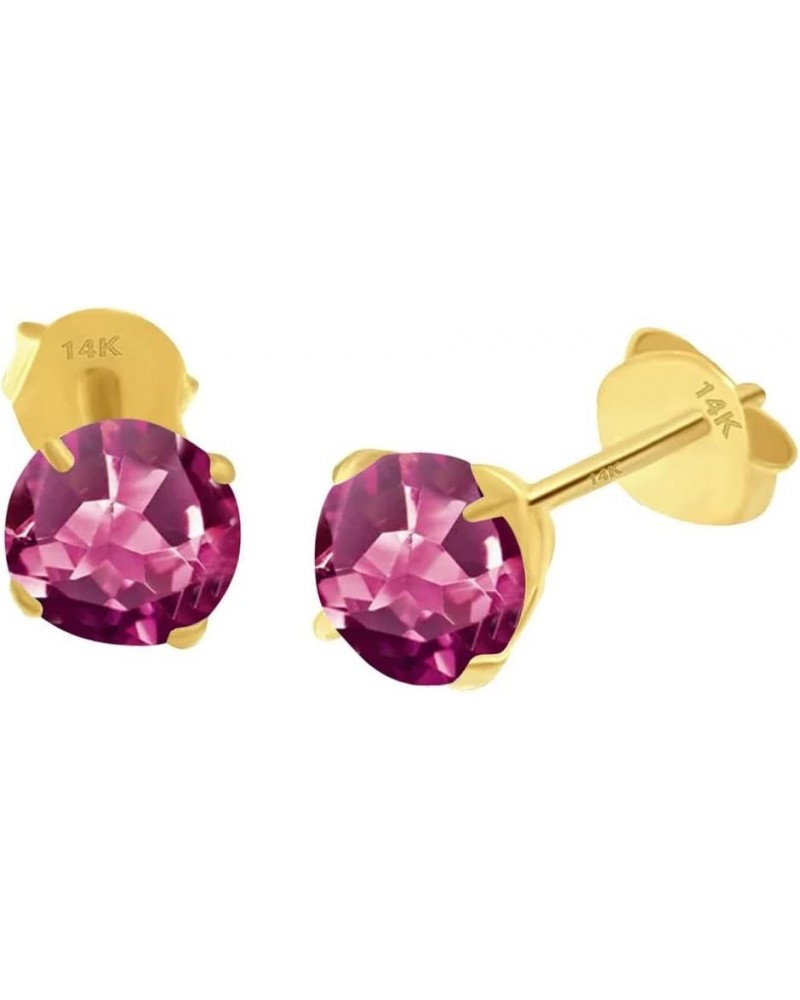 14K Solid Yellow Gold Natural Pink Tourmaline Earring Push Backing Earring with 4 Prong Setting $65.29 Earrings