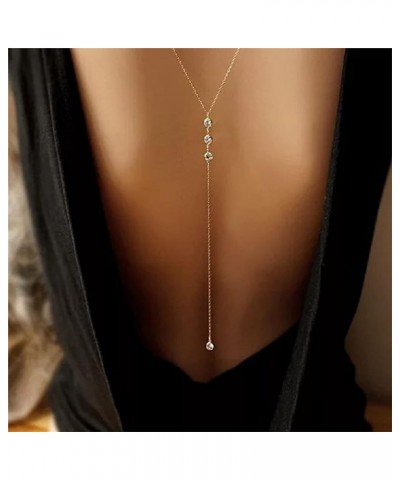 Hsakess Crystal Back Chain Simulated Rhinestone Body Chain Sexy Backdrop Necklace Long Chain Pendant Backless Dress Decoratio...