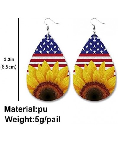 Independence Day American Flag PU Leather Earrings Sunflower Star Stripes Love Heart Cross Earring Cute Teardrop National Fla...