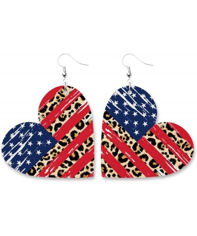 Independence Day American Flag PU Leather Earrings Sunflower Star Stripes Love Heart Cross Earring Cute Teardrop National Fla...