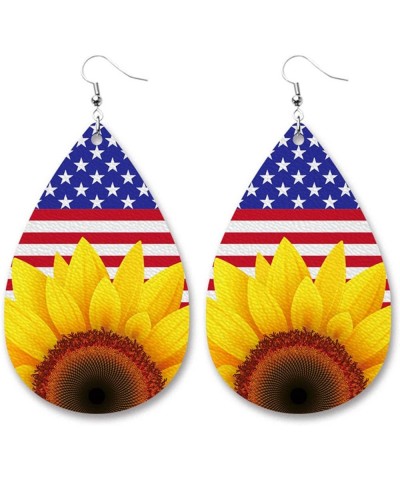 Independence Day American Flag PU Leather Earrings Sunflower Star Stripes Love Heart Cross Earring Cute Teardrop National Fla...