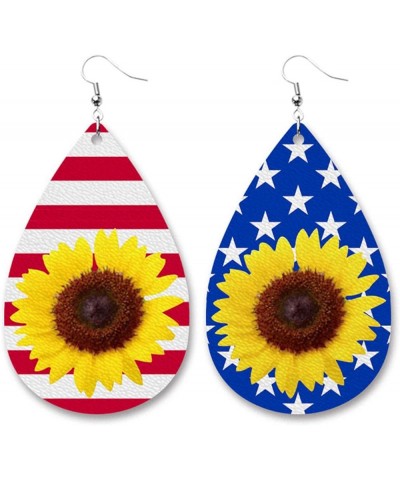 Independence Day American Flag PU Leather Earrings Sunflower Star Stripes Love Heart Cross Earring Cute Teardrop National Fla...