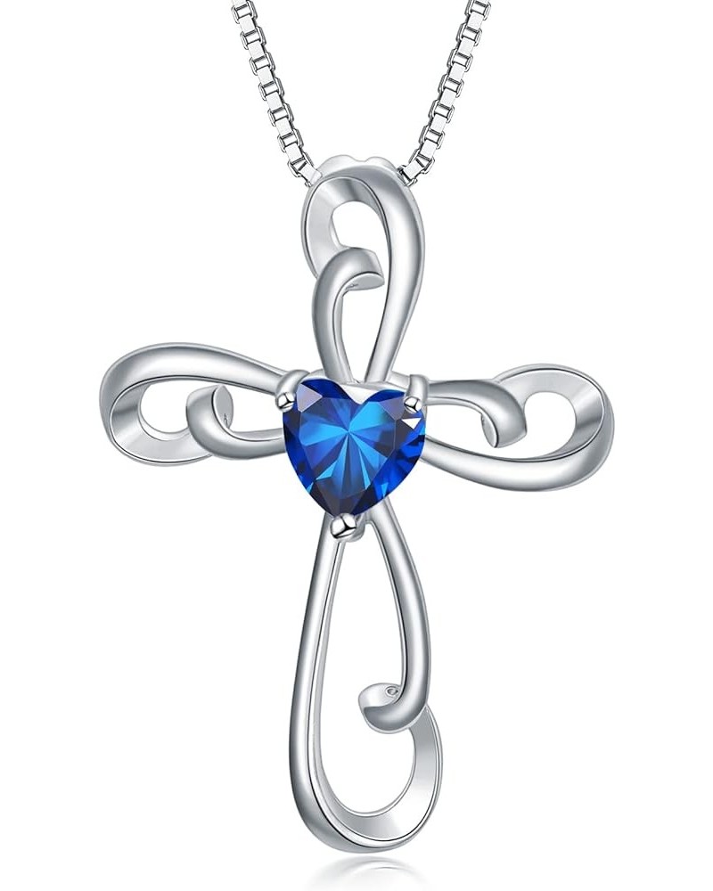 Cross Necklace for Women 925 Sterling Silver Birthstone Necklace Twisted Faith Cross Crucifix Pendant with Heart Shape Zircon...