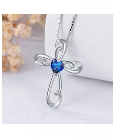 Cross Necklace for Women 925 Sterling Silver Birthstone Necklace Twisted Faith Cross Crucifix Pendant with Heart Shape Zircon...